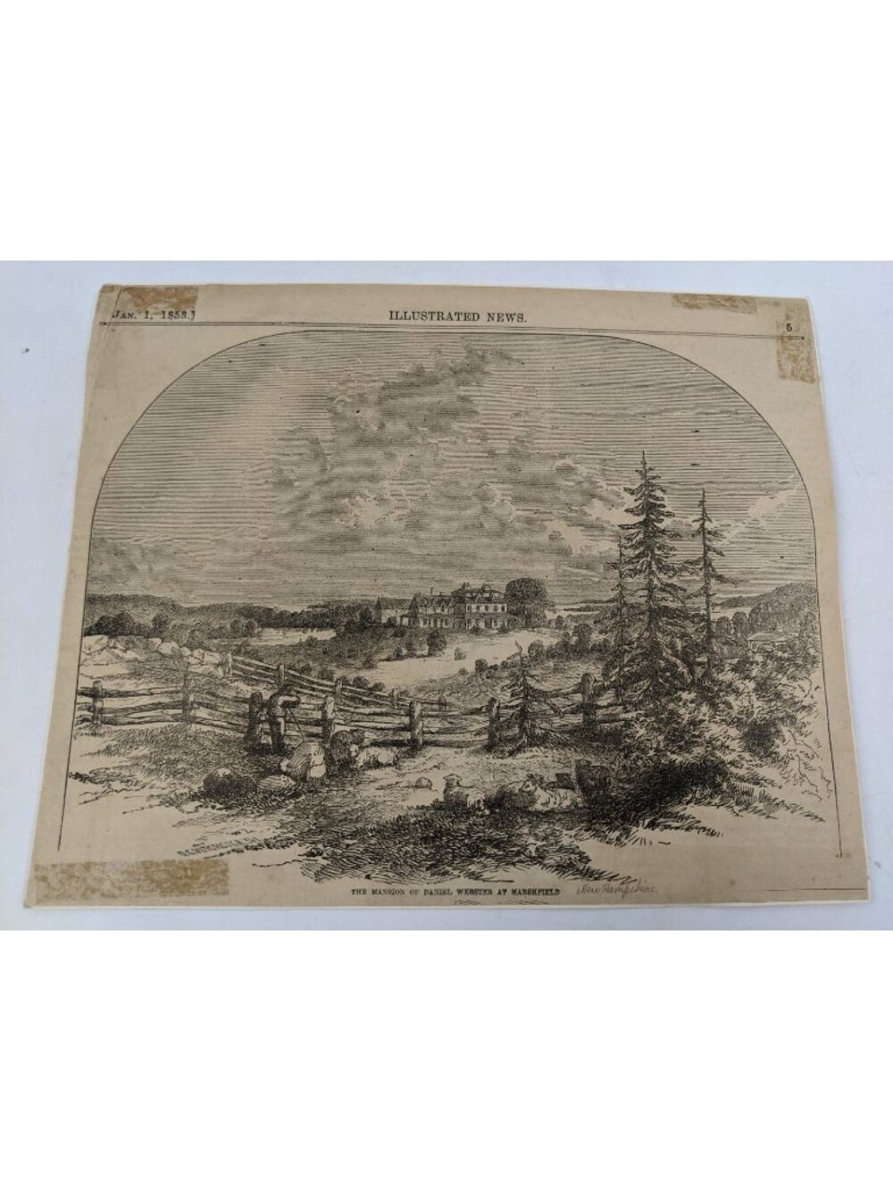 1853 Illustrated News Engraving Marshfield MA Masion of Daniel Webster